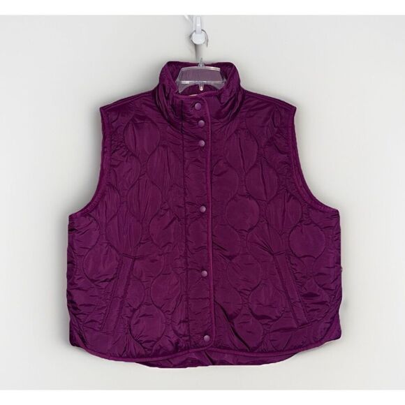 Lou & Grey Quilted Puffer Vest Luxe Purple Pocket Snaps Funnel Collar Size XXL - Picture 2 of 12